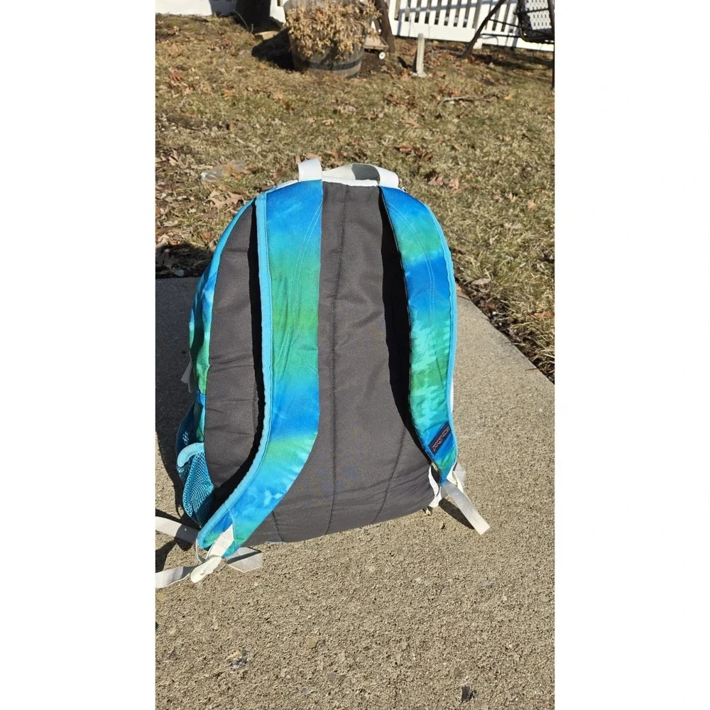 Vintage Jansport Tie Dye Backpack Blue Green Rare White Trim Y2K School Bag